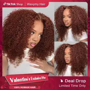Wavymy Pre-Cut Lace Wig Put On and Go Wigs Reddish Brown Kinky Curly 7x5 Lace Closure Wig Wear Go Glueless Beginner Wig