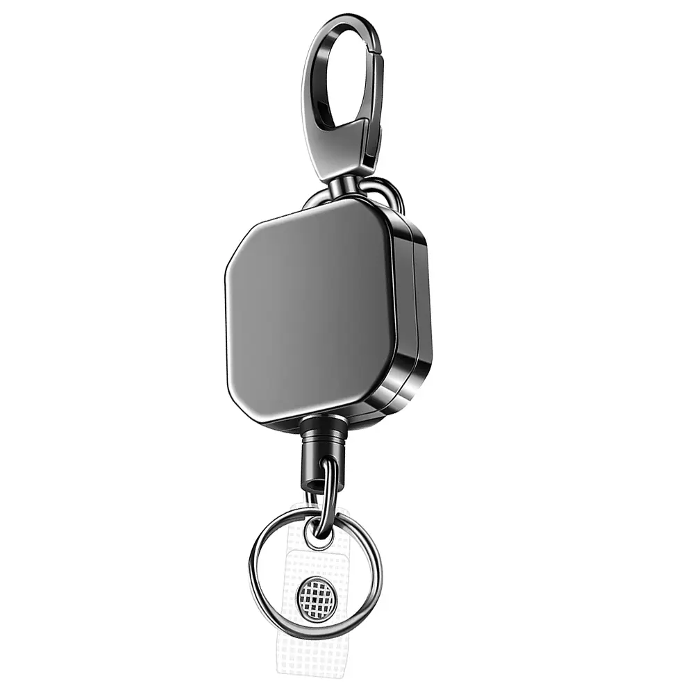 Heavy Duty Metal Retractable Carabiner Keychain - 28.3In Reinforced Steel Wire Cord Belt Badge Reel Clip for Airport, Office Security, Keys (Automotive & Motorcycle Car Interior Fastener), Zinc Alloy