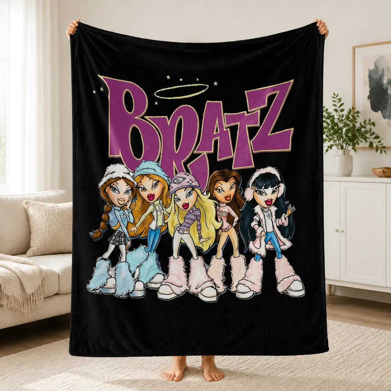 Y2K Girl Vibes Throw Blanket, Cute Fashion Doll Graphic Blanket, Aesthetic Room Decor Blanket, Soft Cozy Fleece Blanket for Bedroom Couch Gift