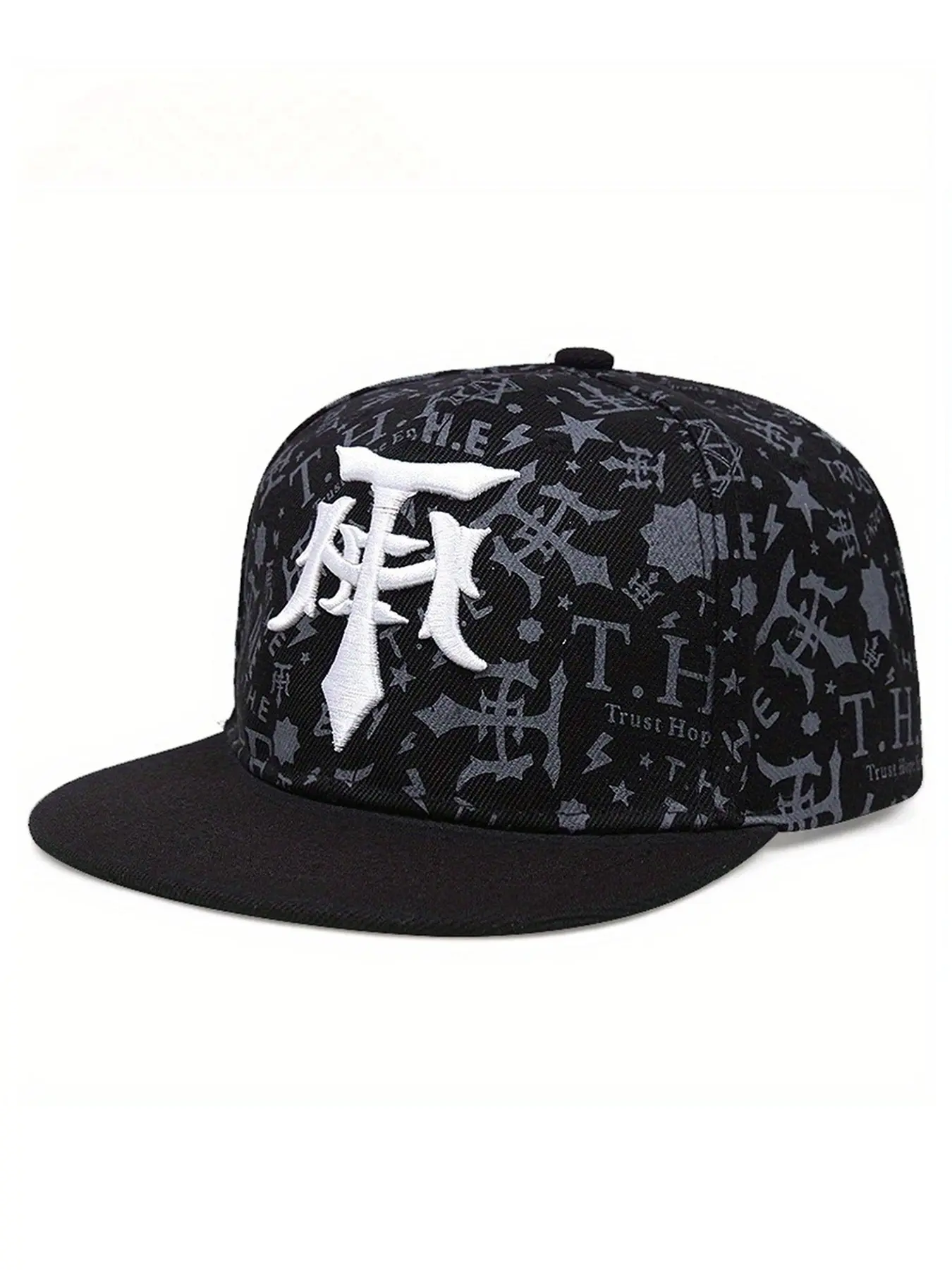 2026 New Hip Hop Hat T Dagger Graffiti Embroidery Trendy Hat Street Skateboarding Hat Outdoor Sports Sunshade Hat Daily Leisure Commuter Decoration Baseball Hat Male Female Same Style Flat Edge Hat, Adjustable Snapback Black Caps