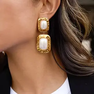 Pearl Rectangle Earrings Waterproof