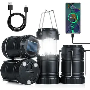 Solar Camping Lantern 4-Pack - Rechargeable LED Lights, Magnetic Base & Foldable Hanging Hook- Collapsible Lamp Battery Powered Perfect  Power Outages, Hiking, Campsites, Emergencies
