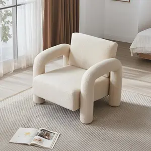 33.5" Modern Accent Chair Us, Sherpa Fabric Living Room Chair, Comfy Upholstered Arm Chair Leisure Armchair Single Sofa Chairs Christians Furniture with Curved Arm for Living Room, Reading