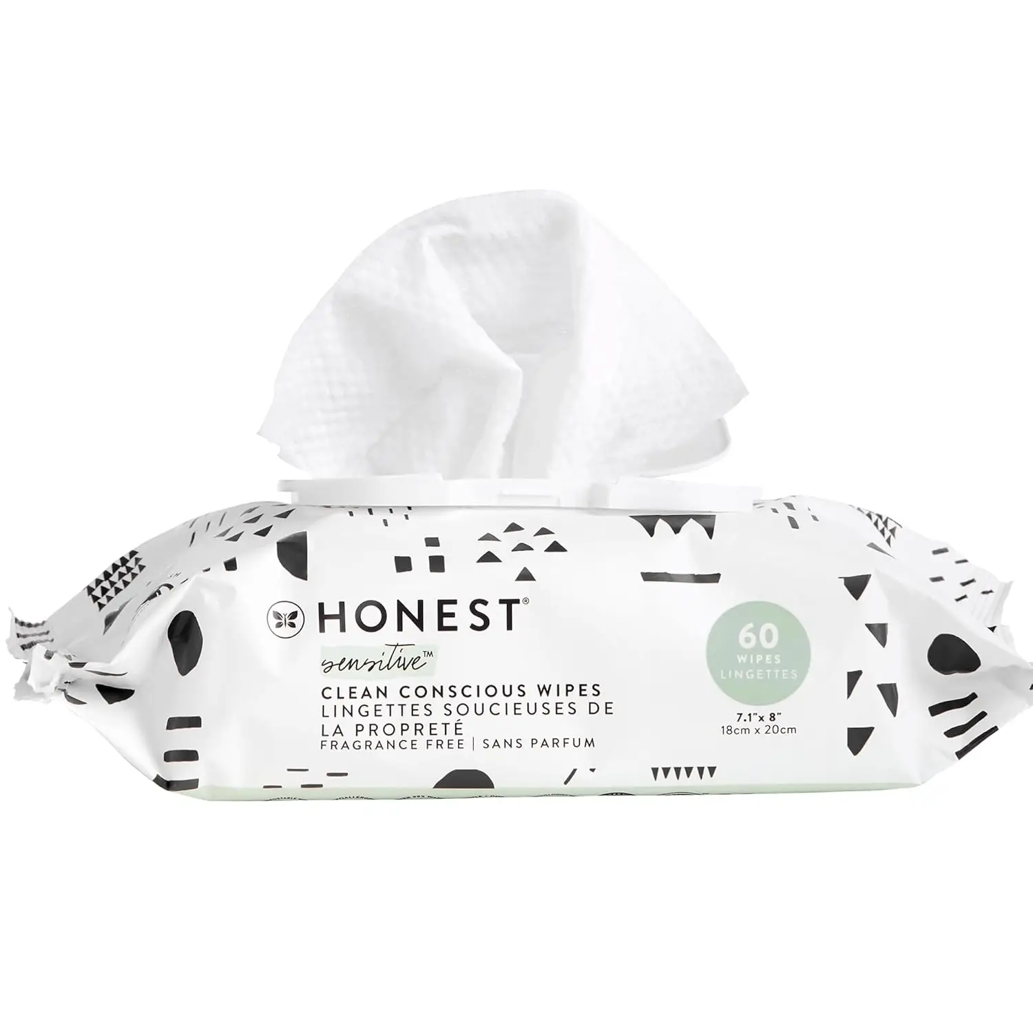Honest Sensitive Clean Conscious Multi-Use Wipes Hypoallergenic Unscented for Sensitive Skin Over 99% Water Compostable Plant Based Baby Wipes