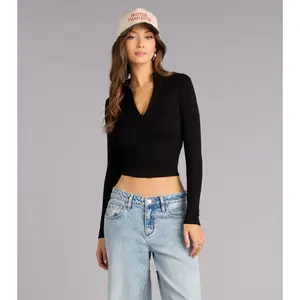 Ready To Move Mock Neck Zip Crop Top
