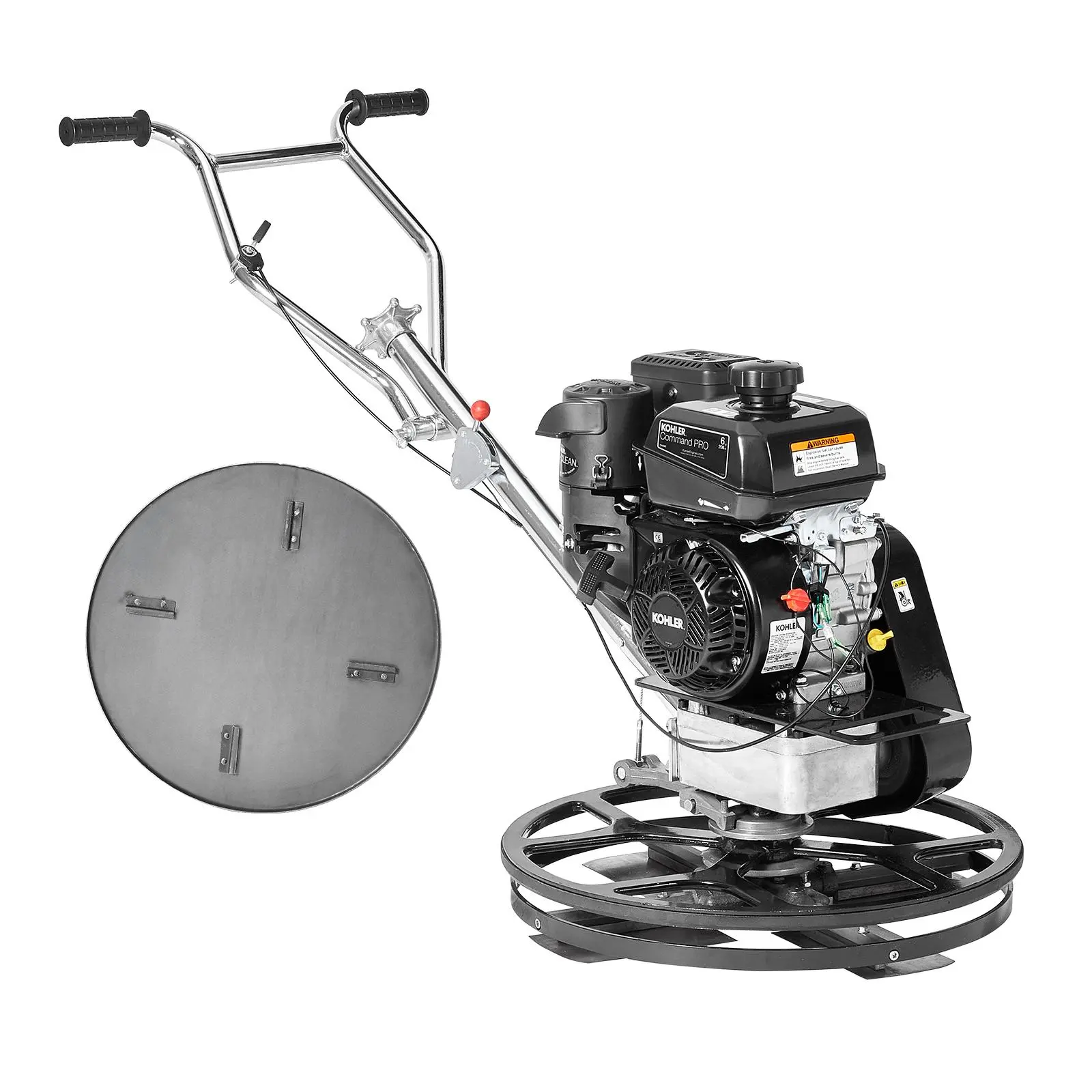 【BackToSchool】VEVOR 24” Portable Walk-Behind Power Trowel, 6HP Kohler Gasoline Engine Concrete Finisher for Smooth Surfaces, with Float Pan, Steel Blades, 3600 RPM, Centrifugal Ignition Switch, 0-28° Blade Pitch, Heavy-Duty Commercial Screed (Orange), 24”
