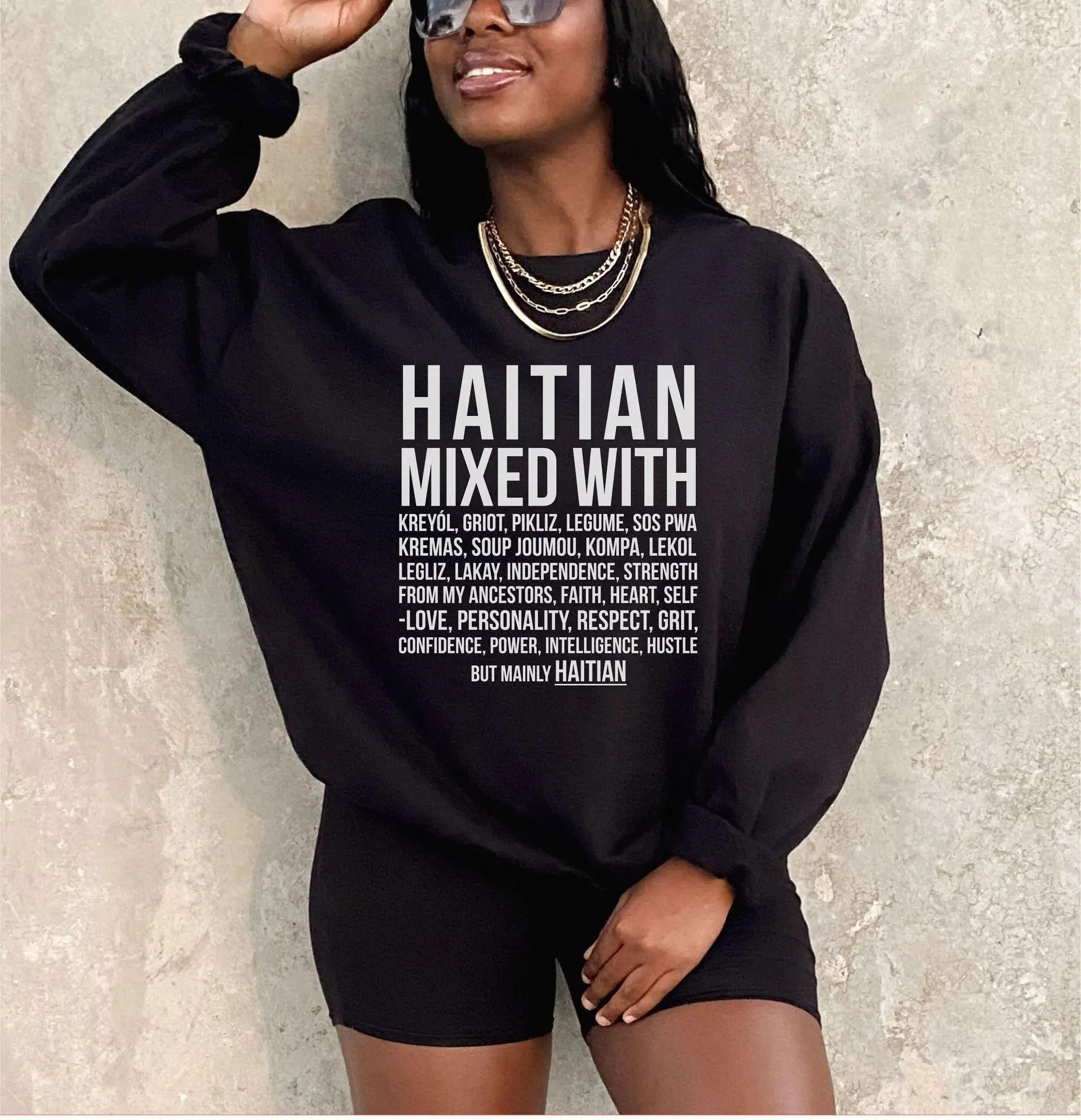Haitian Sweatshirt, Mixed With, Gift, Black Woman Gift Sweater, African American Sweatshirts, Black History Sweaters, Men Woman Unisex Cotton Fabric