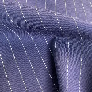 Italian Wool Blue Pinstriped Bull Denim Twill Woven Fabric by the Yard – Heavyweight & Durable