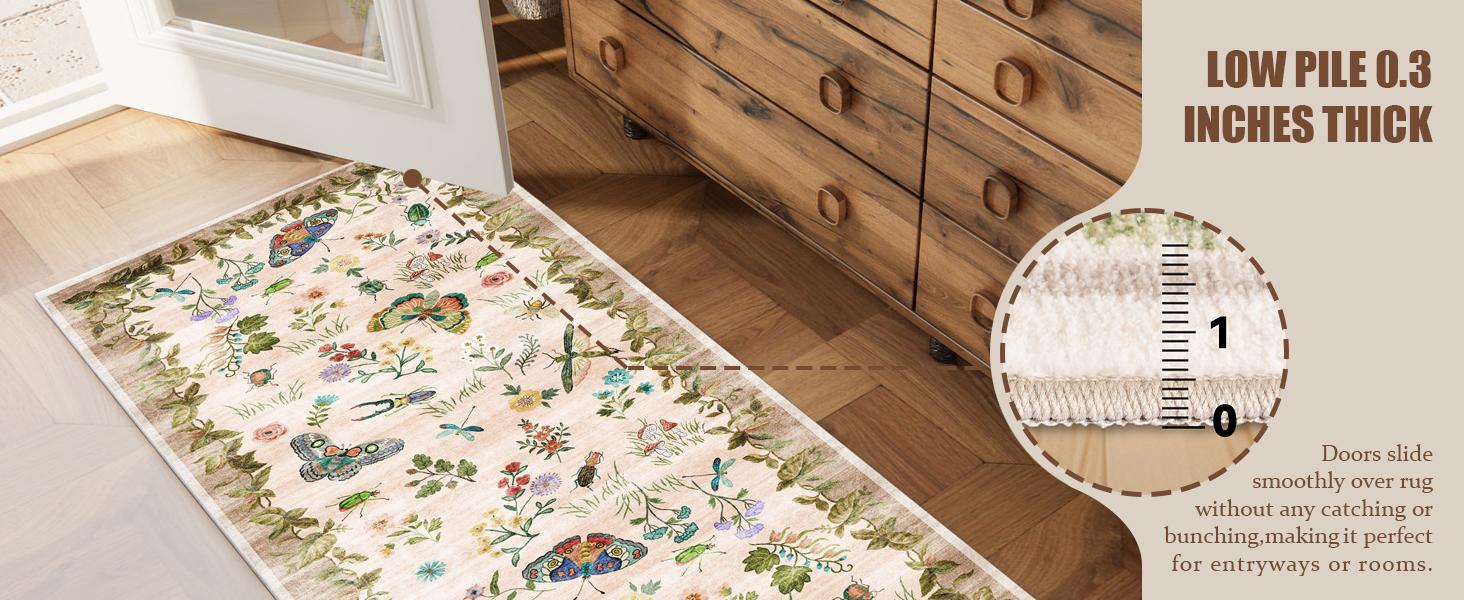 palohom Washable Area Rugs for Living Room Non Slip Bedroom Rug Carpet Low Pile Soft Non Shedding Lightweight Faux Wool Pink Floral Rug for Entryway Dining Room Under Table Rug Runners for Hallway Kitchen Nrsery Stain Resistant Easy Care Indoor Home Decor