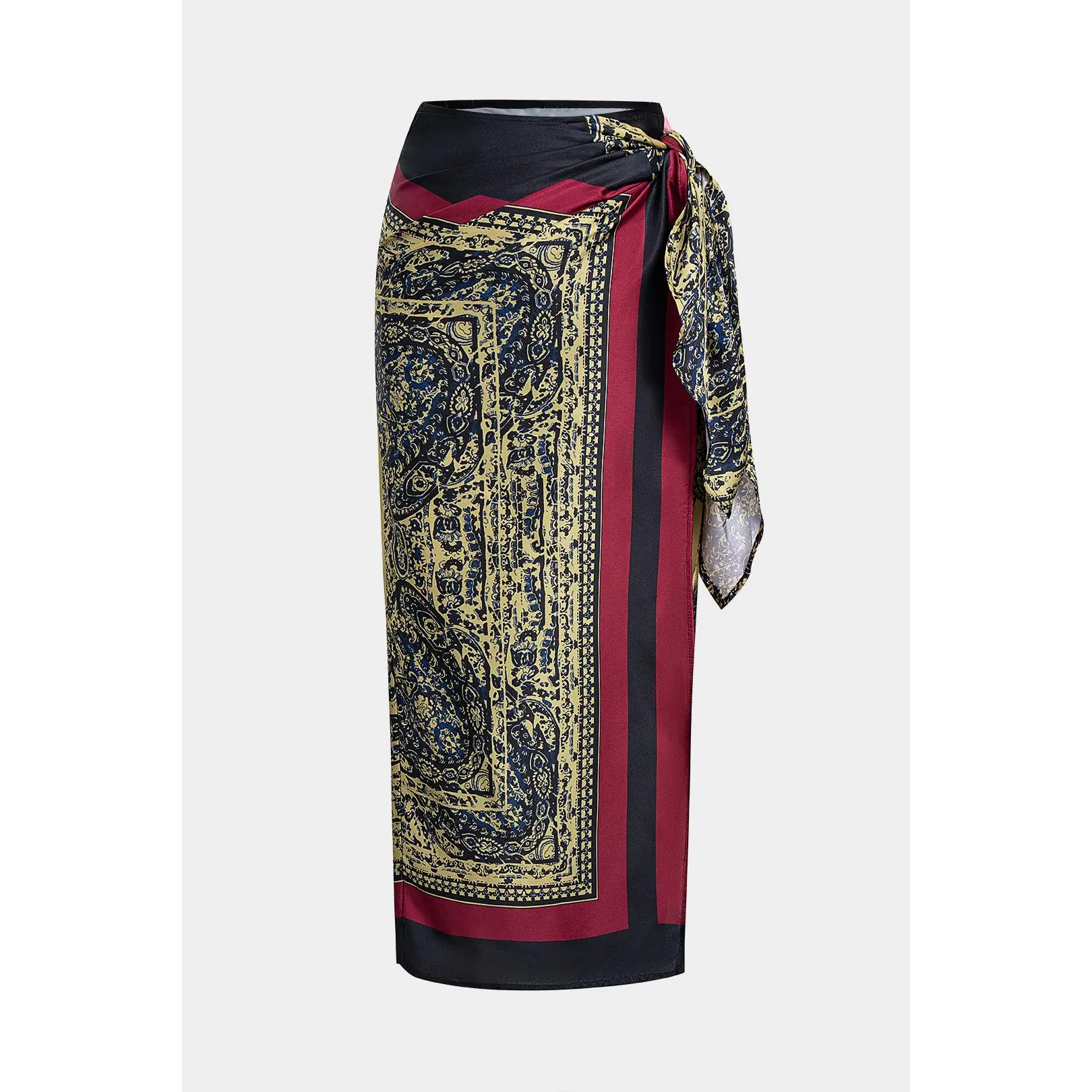 Women's Artistic Print Wrap Skirt in Twill Cloth, Fitted Design with Tie-Up, No-Stretch Fabric for Party & Vacation, Bottom