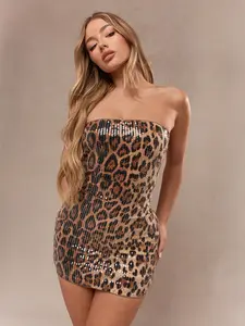 MISSGUIDED Rave Leopard Print Sequin Bodycon Bandeau Mini Dress