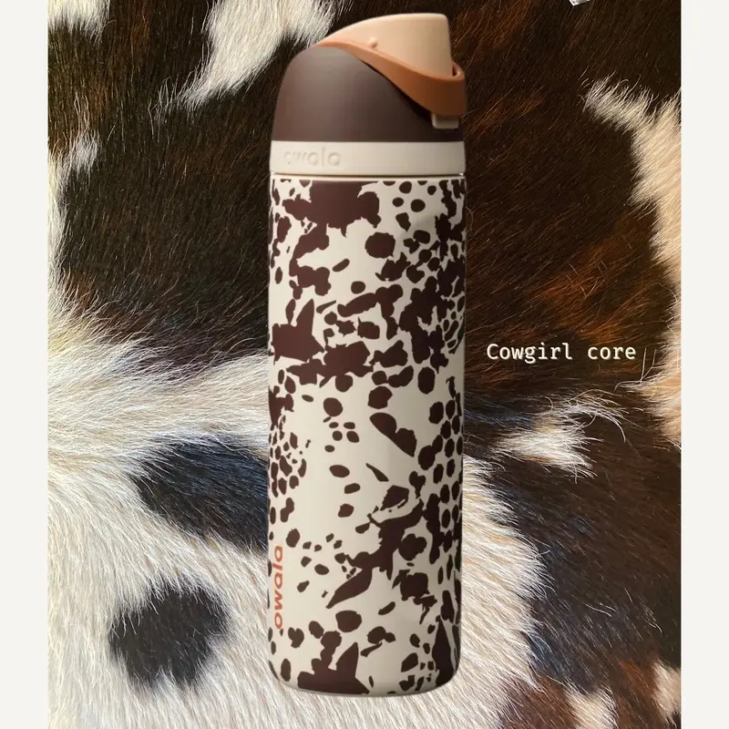 Owala FreeSip 32oz Water Bottle — Insulated Stainless Steel Bottle with Straw; Leak-Proof Travel Bottle with Cow Print for Women and Girls