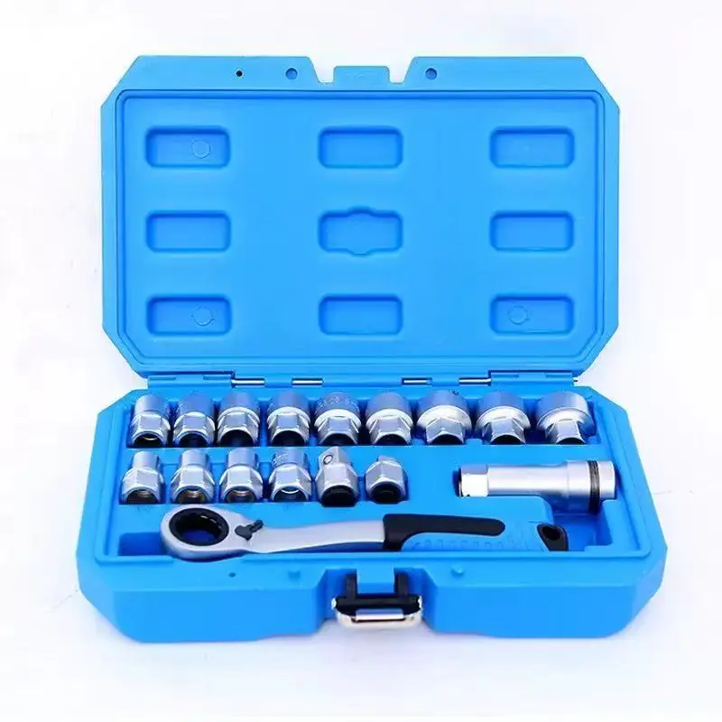 17-Piece Pass Through Socket Set, Metric 10–24mm Hollow Ratchet Wrench Kit for Automotive Repair, Machine Maintenance & DIY Projects.o