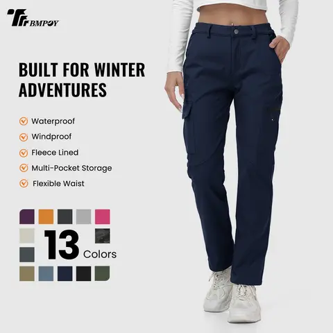 TBMPOY Women's Waterproof-Windproof Insulated Elastane Polyester Blend Outdoor Pants - Multi-Function Pockets, Machine Washable, Normal Fit, Outdoors Thermal Wear for Hiking, Snow Skiing