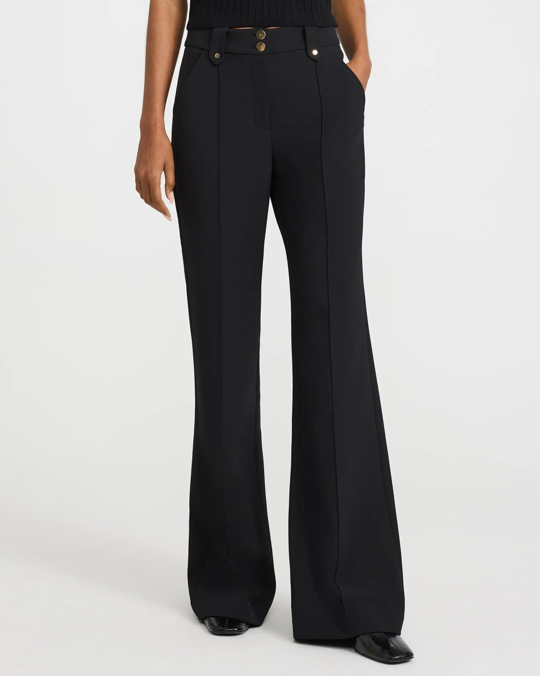 Express Editor High Waisted Pintuck Flare Trouser in Studio Stretch Twill
