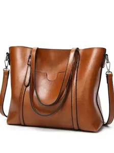 Women's Solid Color Pocket Front Tote Bag, Large Capacity Vintage Style Office Travel Shopping Handbag, Suitable for Ladies Women Daily Use, Business Style Tote