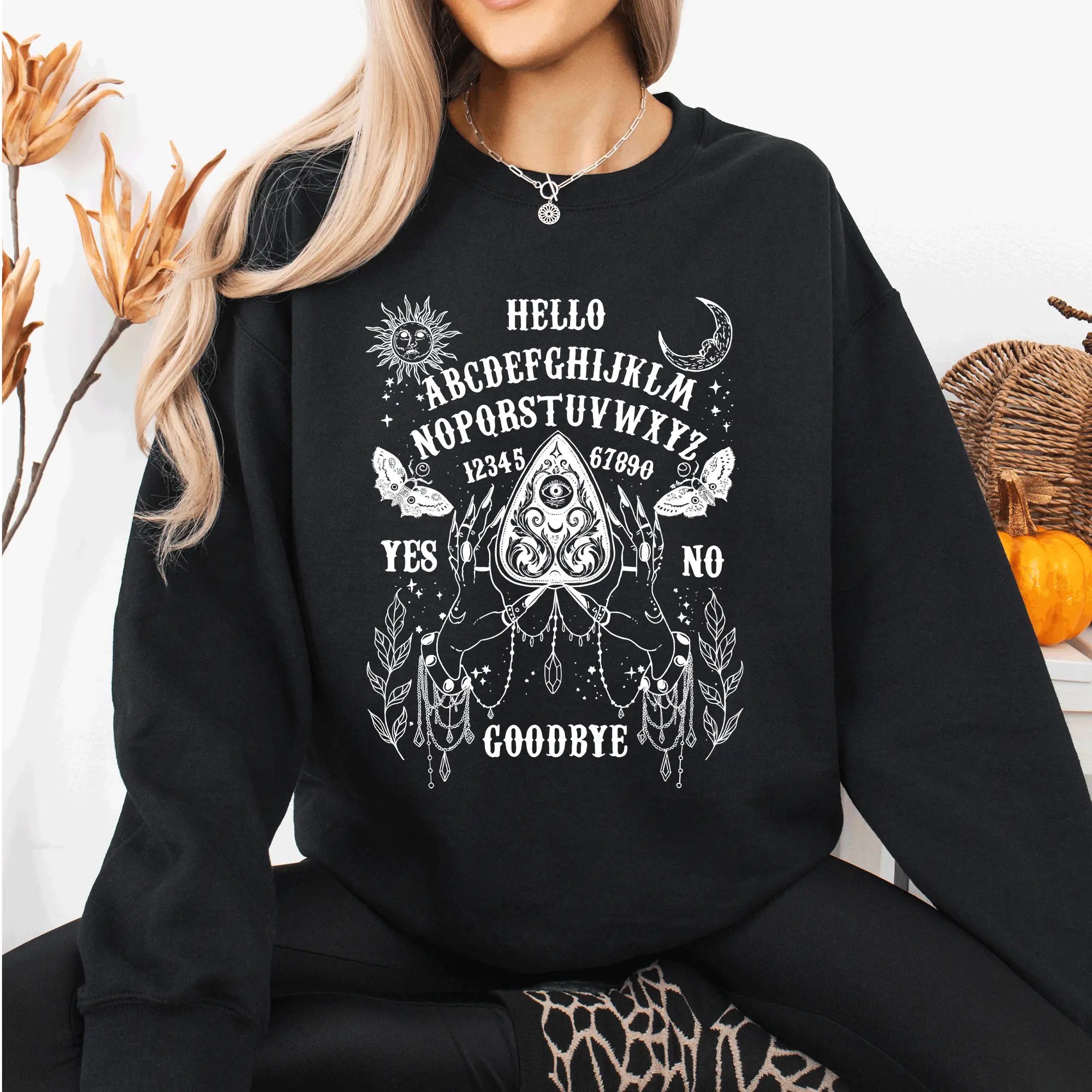 Ouija Board, Spooky, Tarot, Halloween, Witch Sweatshirt, Spooky, Witch, Pumpkin, Halloween, Crew Neck, Women's, Crewneck