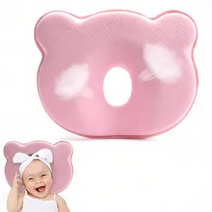 Memory Foam Baby Pillow,Cute Cartoon Bear Soft and Cozy Pillow, Breathable Bedding Set for Infants for Small Boys and Girls Prevent Flat Head