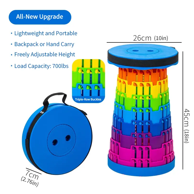 2 Pack Collapsible Stool, Portable Lightweight Telescopic Chair with Fish Scale Structure, Adjustable Height & 700 lbs Capacity for Camping, Hiking, Fishing, Folding Picnic Chair, Lightweight Foldable Chair