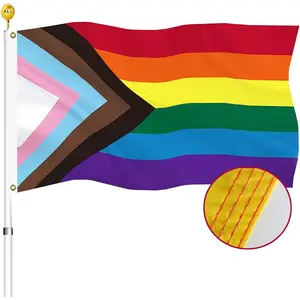 Progress Pride Rainbow Flag 3x5 Outdoor All Inclusive Progress Pride 100D Bisexual LGBTQ Non Binary Lesbian Gay Transgender Prides Proculsexual Flags