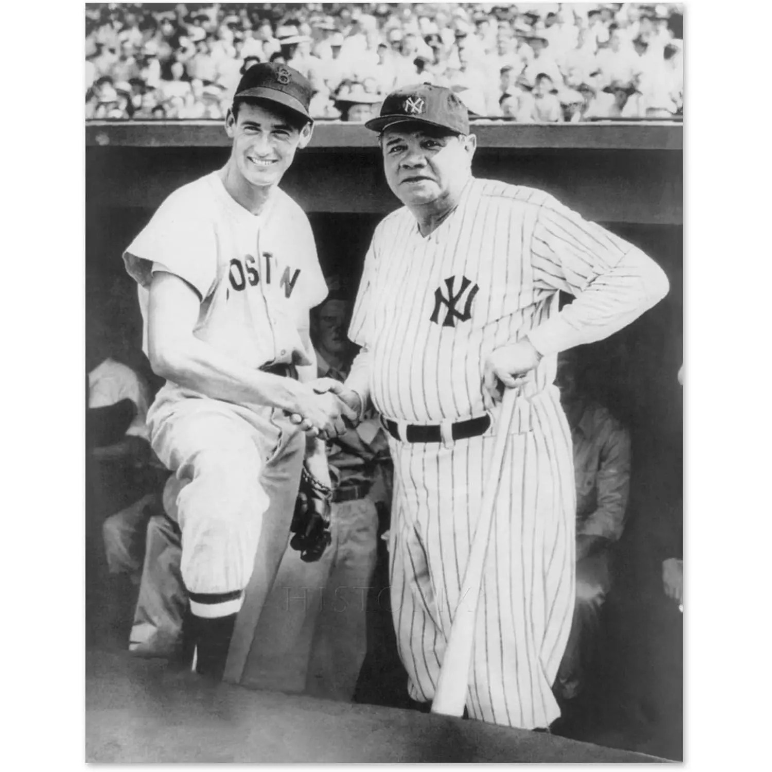 11x14 in Vintage 1943 Ted Williams & Babe Ruth Dugout Photo Print, Home Supplies Fenway Park Baseball Wall Art Decor Poster