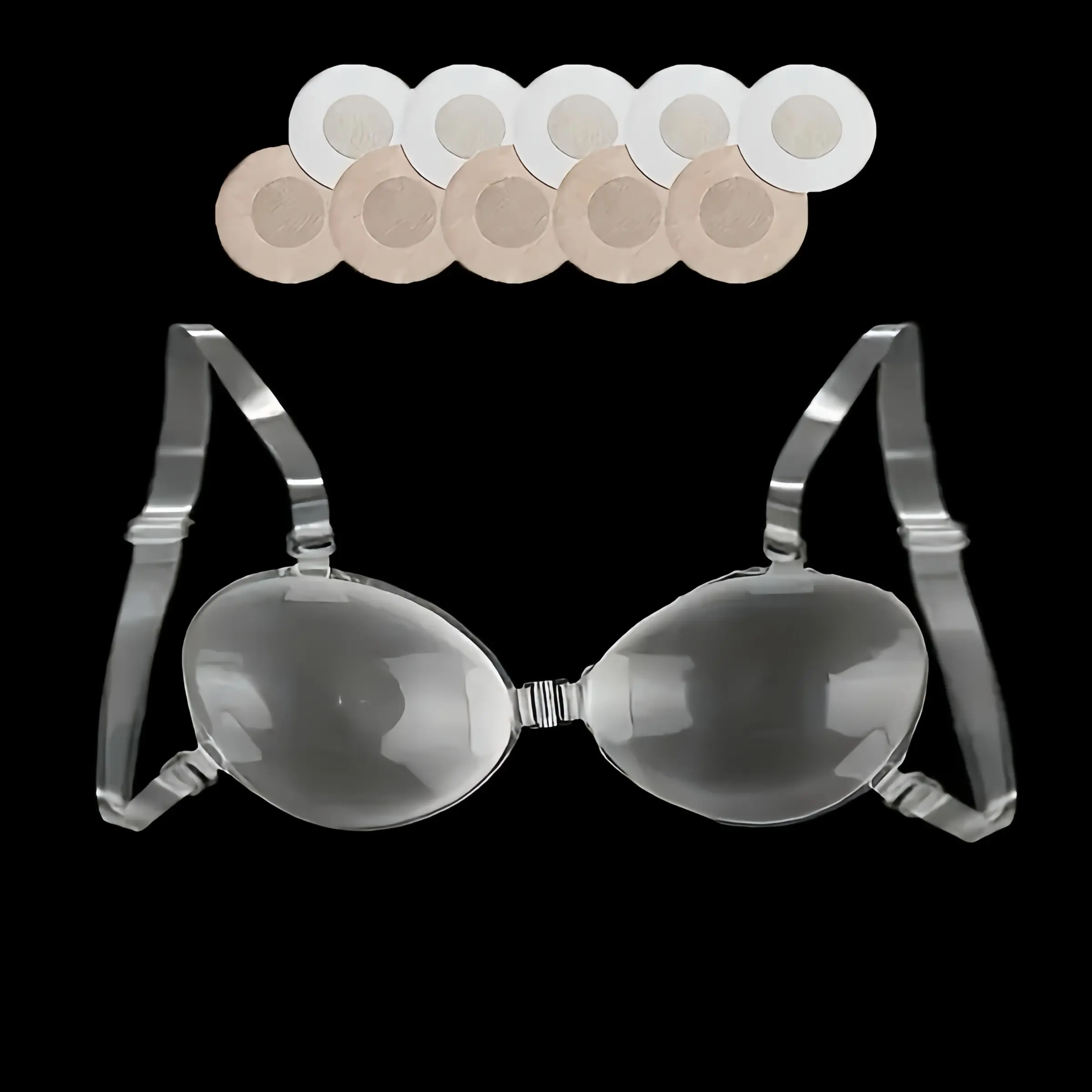 Transparent Silicone Invisible Bra, Reusable Self-Adhesive Push-Up Strapless Backless Bra, Detachable Transparent Straps, Back Extender, Waterproof, Everyday