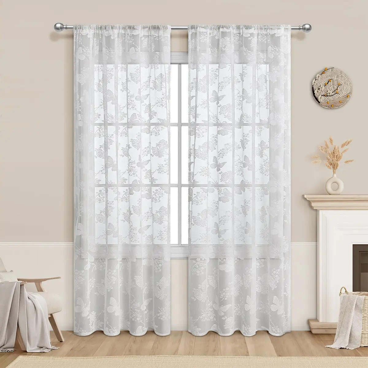 1pc Mirror Butterfly Sheer Curtain with Hazy Light Effect, Ideal for French, Minimalist, Vintage Home Styles, Perfect for Bedroom and Living Room