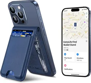 Magntic Wallet for IPhone, Works with  Find My(only IOS), Strongest Magnetic with Adjustable Stand, Wallet Tracker, 6 Cards Holder, Vegan Leather, phone wallet Camera Blue Smartphone Cellphone Electronic Gadgets