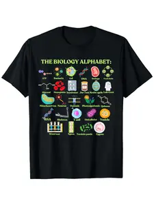 Men's & Women's Biology Alphabet T-Shirt - Science Themed with - Science Chart Print |   100% Cotton Soft Round Neck Tee |   Suitable for Gifts Casual Attire |   Casual Unisex Shirt for Biology Enthusiasts Teachers Students