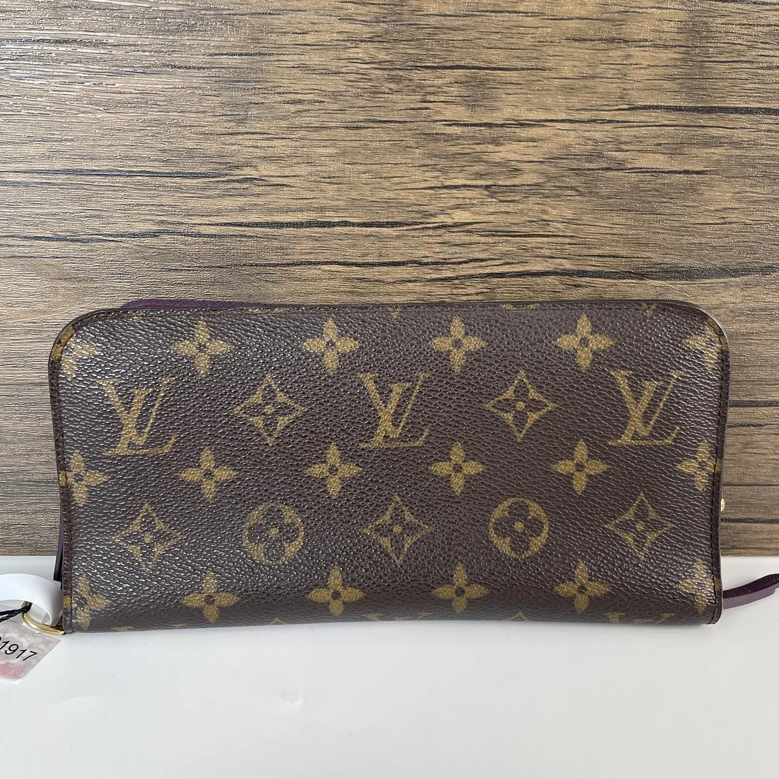 Pre-owned Louis Vuitton LV monogram coated canvas Small Leather Goods LV classic monogram zip around long wallet, purple interior trim, full zipper closure long purse.