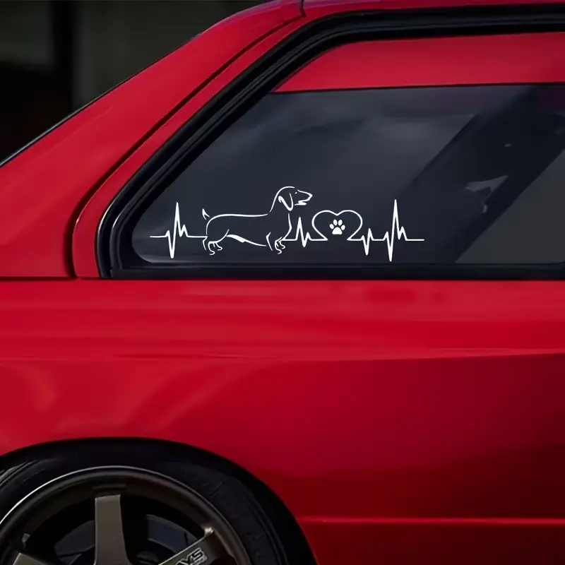 Dachshund Paw Heartbeat Vinyl Sticker, Waterproof Durable Pet Material, Self-Adhesive, for Car Laptop Motorcycle Water Bottle, Auto Decal, Car Window Decals, Cool Car Decoration, Car Window Stickers