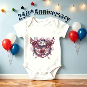 American Eagle Patriotic Print Baby Romper; Soft Cotton Breathable Onesie for Newborn Essentials; Cute Snap Closure Jumpsuit for Everyday Wear