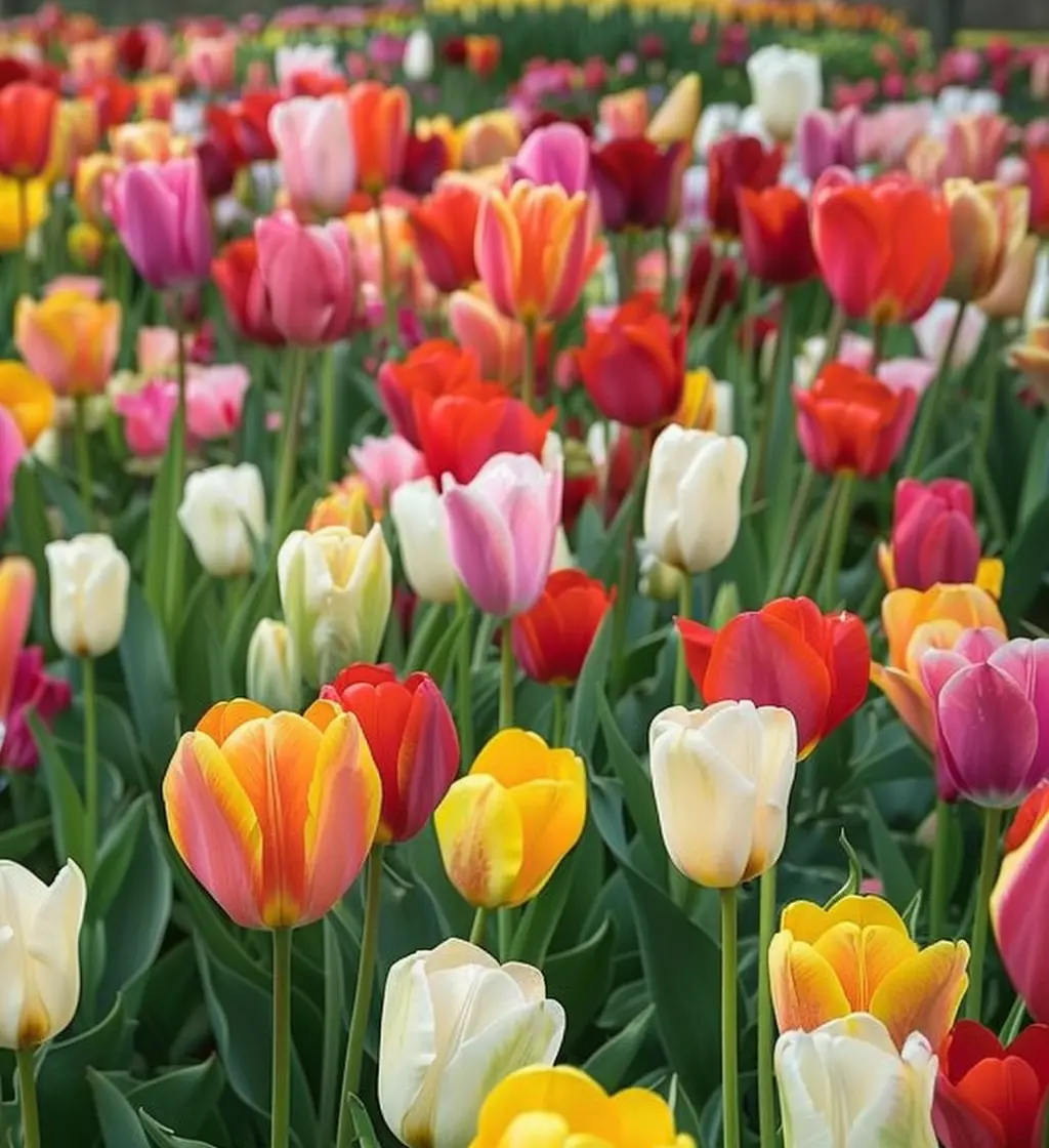100+ Mix  field of colorful tulips in full bloom showcasi Flower seed garden planting