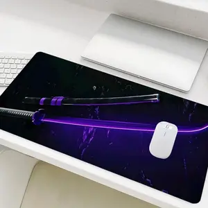 Katana Pattern Mouse Pad, Rectangle Gaming Mouse Pad, Non-Slip Rubber Base Stitched Edge Desk Pad for Laptop Desktop, Office Desk Accessories