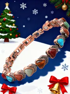 Lucky Stone Bracelet with Strong Magnetic Heart Design, Adjustable Boho Style Copper Jewelry for Women & Girls Gift Idea, Adjustable Link Bracelet