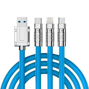 120W 3 in 1 Multifunctional Charging Cable 4FT Long Charger, 120W Type-C Charger Cable Fast Charge, Thick Silicone Multi Cable Charging Cords for Multiple Devices, for Phones and More
