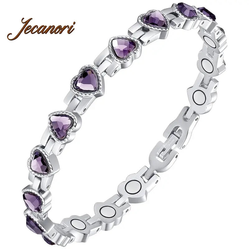 Jecanori Women's High Quality Bedazzling Style Rhinestone Silver-Tone Titanium Steel Magnetic Bracelet - Fashionable Bangle, Sparkling Crystal Costume Jewelry, Arm Candy Accessories for Parties, Women's Gift