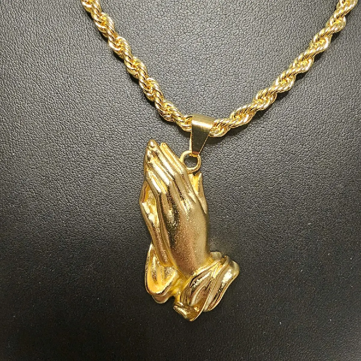 (17) #1    14kGoldLaminate Waterproof Prayers Hand Pendant and Chain