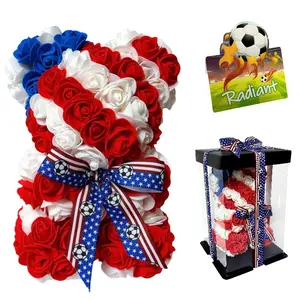 USA Fan Teddy Rose Bear Gift Box With Exquisite Gift Box & Greeting Card, 2026 Football Event Peripheral, Home Party Decoration, Ideal Gift for Son, Boyfriend, Dad and Girlfriend