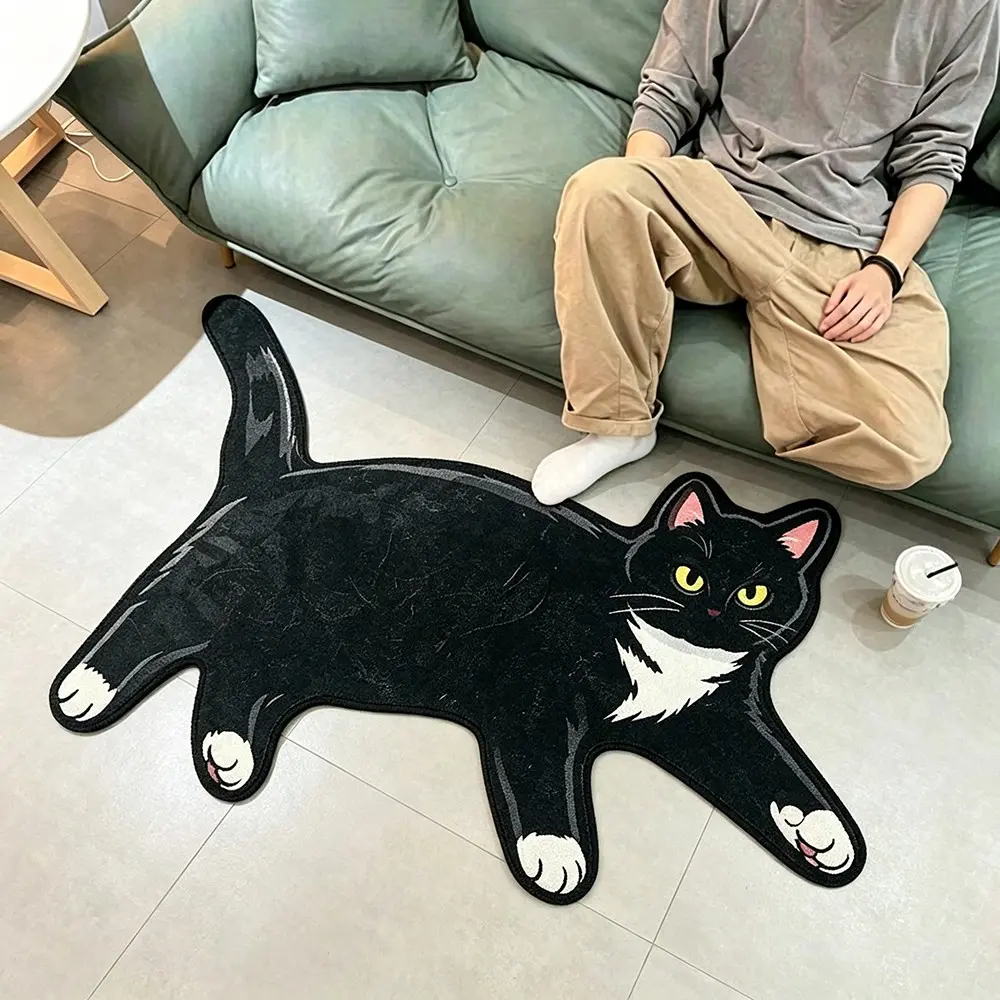 Cute Cartoon Cat Rug, Stain Resistant Rug, Non-Slip Carpet, Indoor Outdoor Use, Geometric Pattern, Living Room Bedroom Entryway Mat, Non Slip Rugs