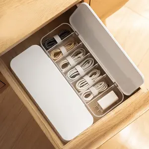 Cable Organizer Box with 7 Zip Ties, Desktop Cable Management Box with Lid, Power Cord Organizer for Home & Office, Cable Wire Ties