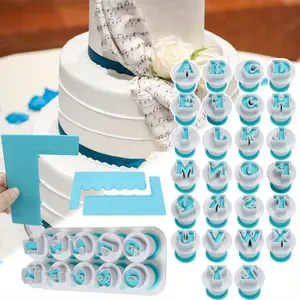 36 Pieces Alphabet & Numbers Fondant Cake Mold with 2 Cake Scraper, Cookie Stamp Impress, Embosser Cutter, Upper Case Numbers Shape DIY Cookie Biscuit Cutter
