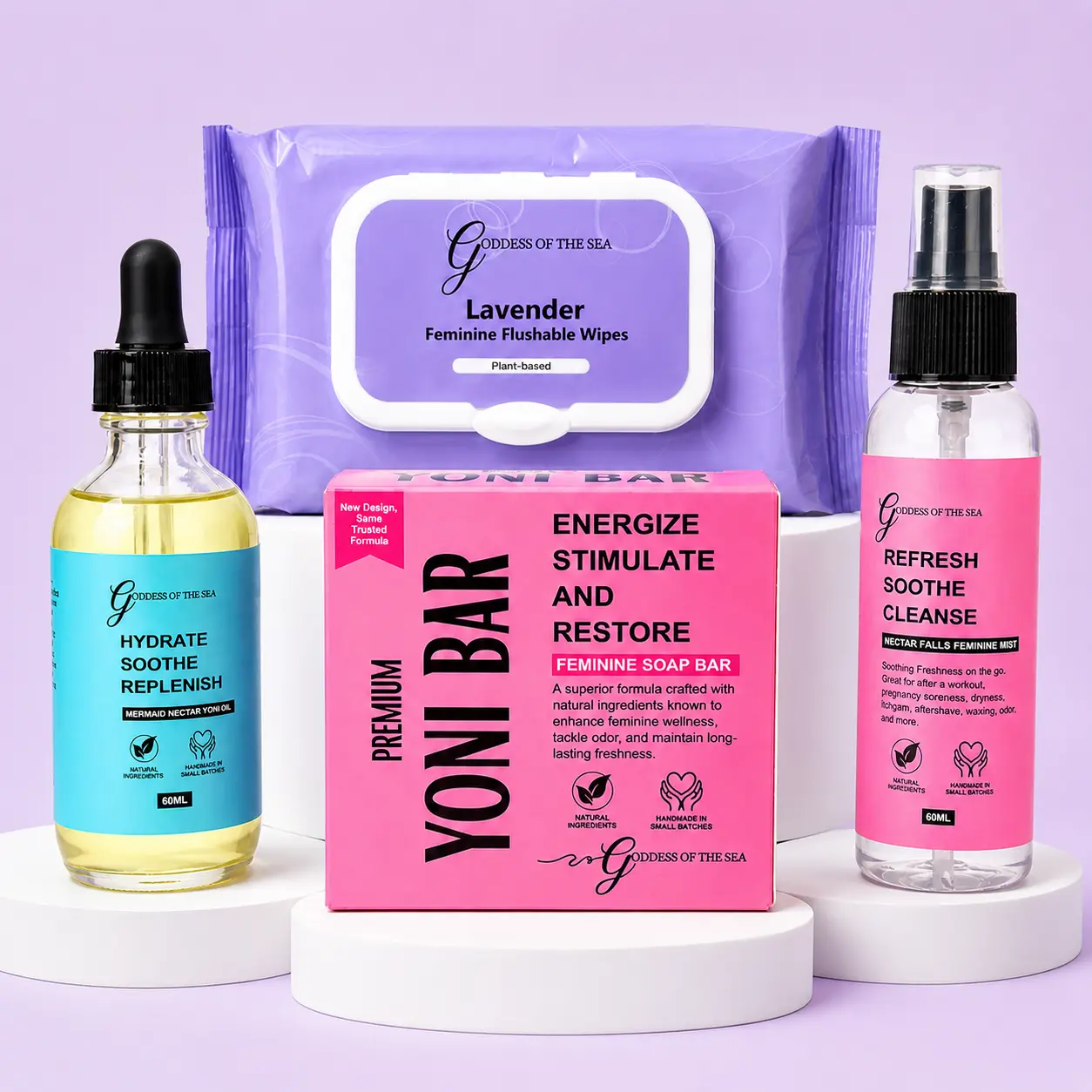 Feminine Hygiene Essentials Bundle – Premium Yoni , Mermaid Yoni Oil, Nectar Falls Feminine Mist & Lavender Feminine Wipes | Gentle Cleansing, Odor Control & pH-Balanced Freshness