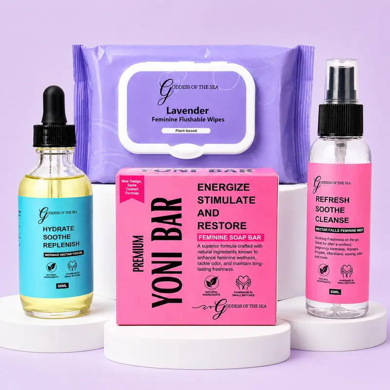 Feminine Hygiene Essentials Bundle – Premium Yoni , Mermaid Yoni Oil, Nectar Falls Feminine Mist & Lavender Feminine Wipes | Gentle Cleansing, Odor Control & pH-Balanced Freshness