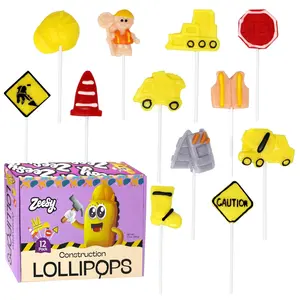 Zeesy Construction Lollipops, 12 Pack, Individually Wrapped Construction Suckers for Construction Birthday Party, Construction Party Supplies - Construction Cone, Hat, Vest, and Sign