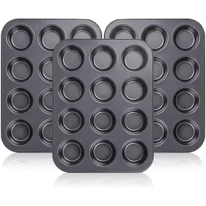 12-Cup Muffin & Cupcake Pans, Set of 3 Baking Pans, Non-stick Bakeware, 1.1" Deep