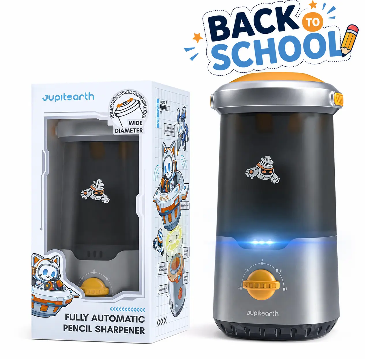 【back to school shopping 】JUPITEARTH Rechargeable Automatic Electric Pencil Sharpener - Spaceship-UFO Shape, Triple Safety, Fits 6.9-11mm Pencils, Study Tool, Writing Stationery for Kids, Office Art Supplies