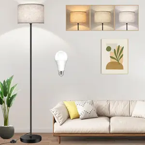 65 Floor Lamp for Living Room Bedroom with 3CCT LED Bulb, Modern Standing Lamp Drum Shade, Standing Lamp with Foot  Black Pole, Dimmable Simple Design Stand Up Lamp for Office Reading