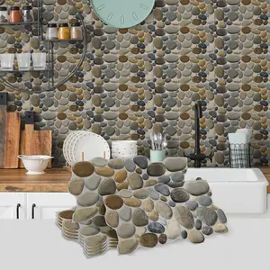 Stone Pattern Wall Sticker, 24/48pcs/set Self Adhesive Tile Sticker, Decorative Wall Decal for Home Kitchen Bathroom, Ornaments