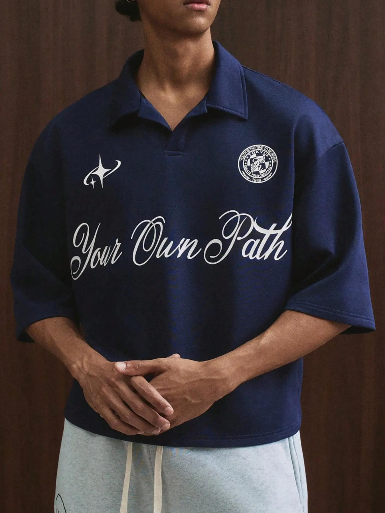 This men's casual Street Style polo shirt features a retro font design and star pattern, making it suitable for everyday wear and a great gift for your husband or boyfriend.